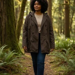 Brown Windbreaker Jacket with Hood